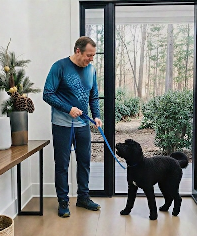 Dog moving calmly during structured outdoor care